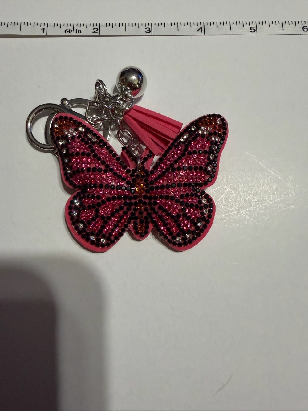 Pink Rhinestone Butterfly Key Charm Accessory - Picture 3 of 3